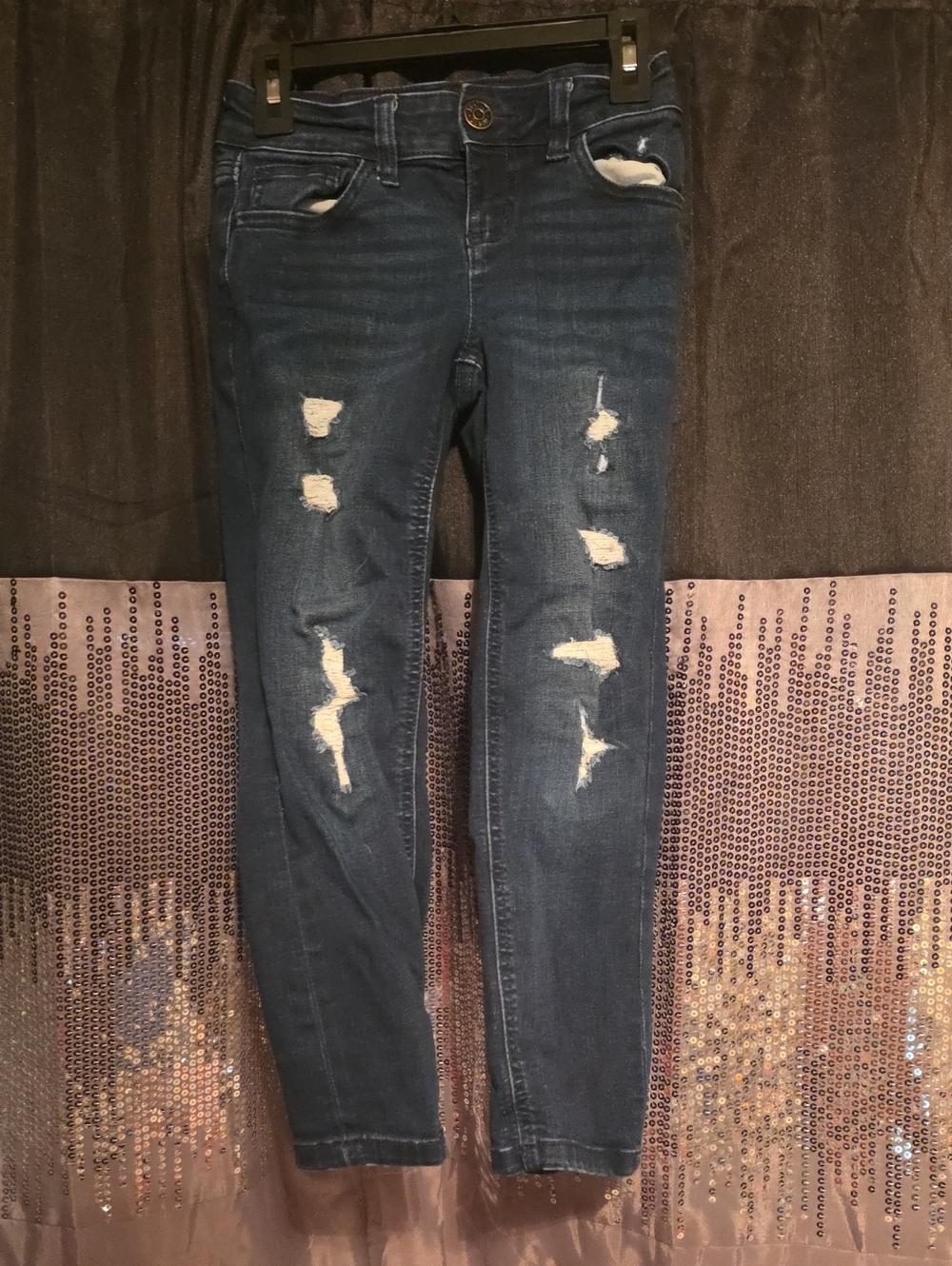 Justice Skinny Jeans in Dark Blue with Distressed Rips